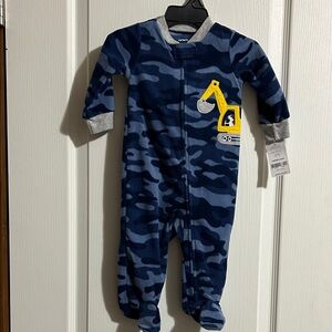 Carter's Navy Camo Footie with Yellow Excavator